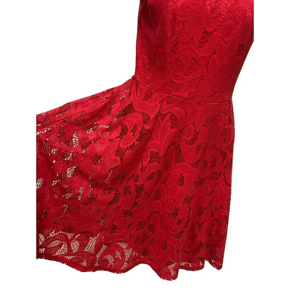 London Style Collection Dress Womens 8 Dark Pink Lace Overlay Fit & Flare - Picture 10 of 13